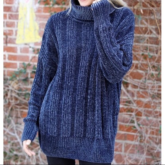Zenana Outfitters Sweaters - New Navy Chenille Cowl Neck Oversized Sweater